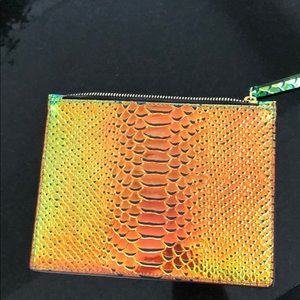 iridescent snakeskin envelope clutch